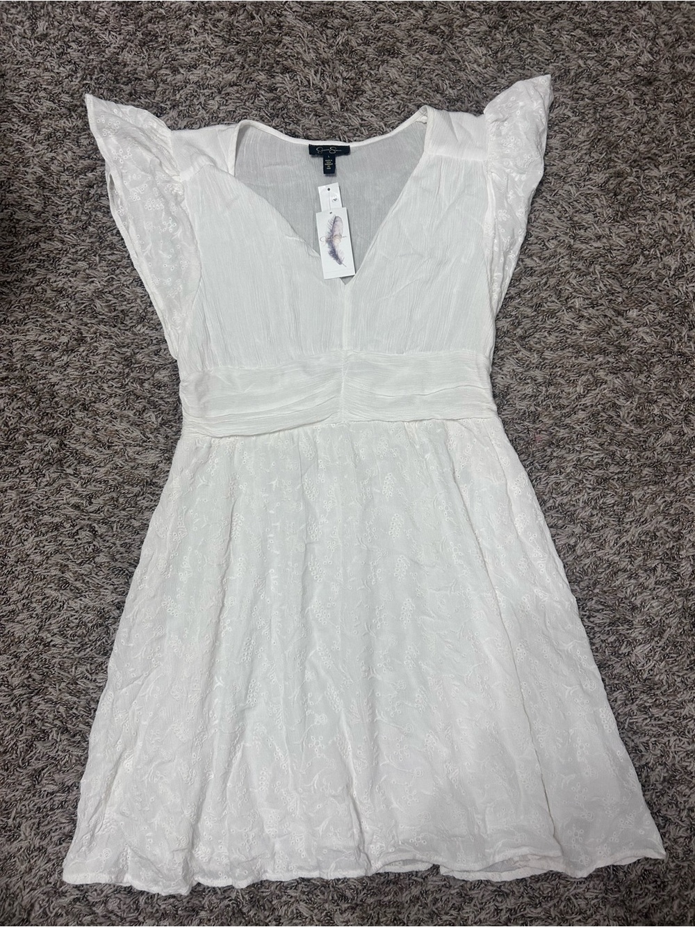 Jessica Simpson White V-Neck Flutter-Sleeve Mini Dress